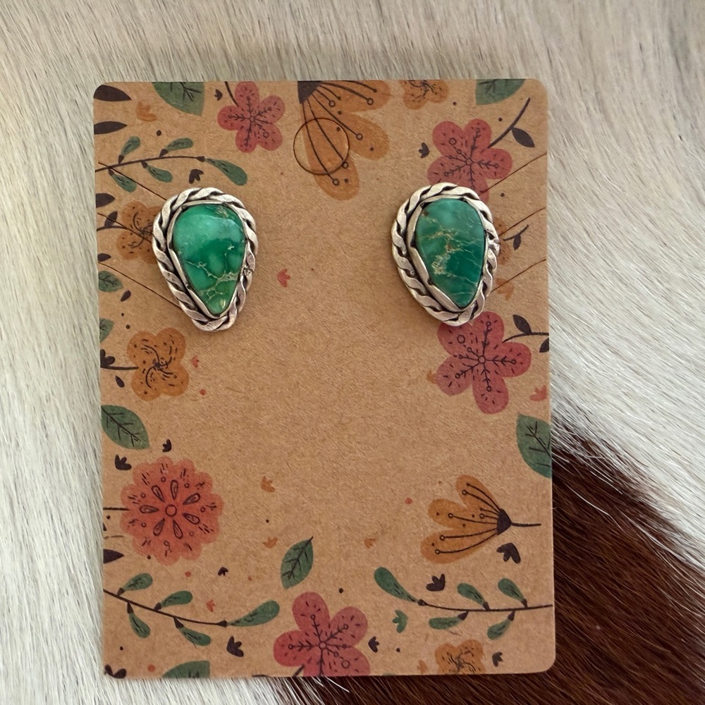 ❤️ Emerald Valley Teardrop Turquoise Matte Sterling Stud Earrings 4 Gm ~ Quality - Picture 5 of 13